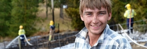 Jake Bridson battled a scrub fire for two hours before crews could lay foam.