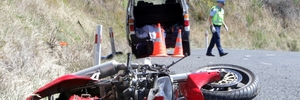 KILLED: A motorcyclist died when the bike he was riding slid across the road into the path of an oncoming van on SH 50, near Maraekakaho, yesterday. PHOTO / PAUL TAYLOR