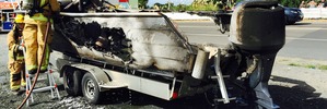 The 8.25-metre aluminium boat was fully engulfed in flames earlier today. Photo / Supplied