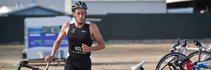 Winner Aidan Dunster in transition before the final run leg of today's triathlon. Photo/ Andrew Warner