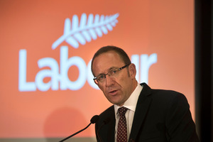 Labour Leader Andrew Little during his State of the Nation speech this morning. Photo / Brett Phibbs