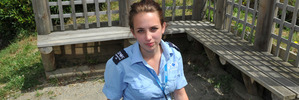 SPCA Otago inspector Rachel Stedman with the suitcase found in Milton with a dead puppy inside. Photo / Gregor Richardson.