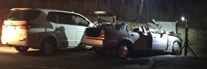 A serious head-on car crash on State Highway 1 near Tirau. Photo / Supplied