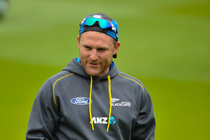 Brendon McCullum damaged his back during Monday's second ODI in Christchurch, diving into advertising hoardings. Photo / photosport.nz