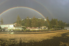 This double rainbow was snapped on Napier's Marine Parade yesterday morning. Photo / Helen Frances This double rainbow was snapped on Napier's Marine Parade yesterday morning. Photo / Helen Frances