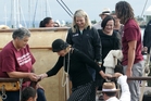 Art Deco Trust general manager Sally Jackson prepares to step ashore. Art Deco Trust general manager Sally Jackson prepares to step ashore.