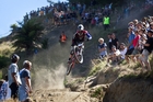CHAMP AGAIN: Hawke's Bay's George Brannigan on his way to retaining his national elite men's downhill mountain bike title.PHOTO/STEPHEN PARKER, DAILY POST CHAMP AGAIN: Hawke's Bay's George Brannigan on his way to retaining his national elite men's downhill mountain bike title.PHOTO/STEPHEN PARKER, DAILY POST