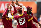 Lendl Simmons of the West Indies celebrates with teammates after taking a catch during the side's Cricket World Cup win over Pakistan. Photo / Getty Images Lendl Simmons of the West Indies celebrates with teammates after taking a catch during the side's Cricket World Cup win over Pakistan. Photo / Getty Images