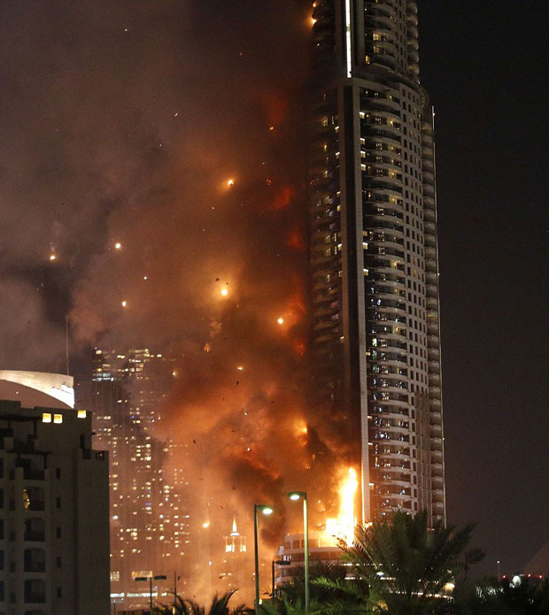 The blaze ripped through the skyscraper just ahead of Dubai's fireworks display. Photo / Getty Images