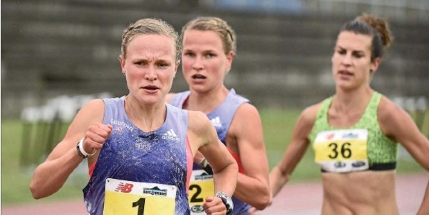 TOP CLASS: German twins Anna, left, and Lisa Hahner with Rowan Marie Torckler during the 3000m at the NZ Windows Tauranga Twilight athletics meeting held at Tauranga Domain yesterday.