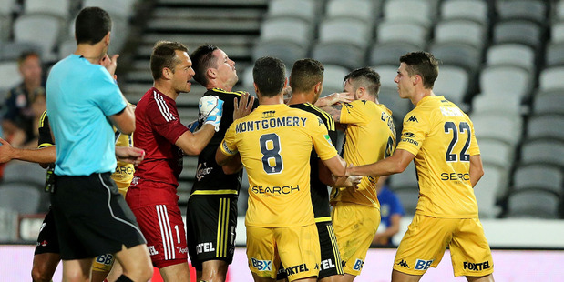 Mariners and Phoenix players during an altercation. Photo / Getty