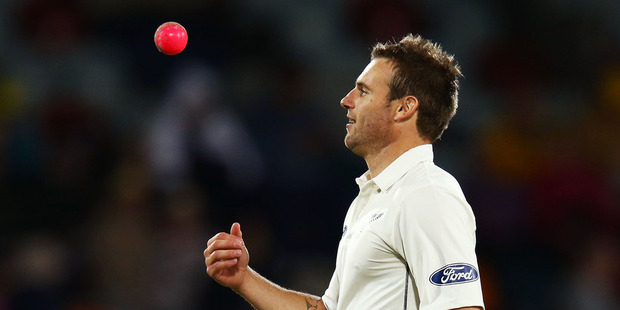 Doug Bracewell prepares to bowl with the pink ball. Photo / Getty
