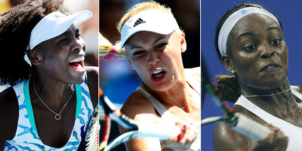 From left: Venus Williams, Caroline Wozniacki and Sloane Stephens. Photos / Getty Images