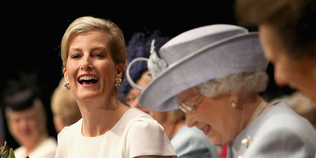 The Countess of Wessex laughs heartily with the Queen at the Centenary Annual Meeting of The National Federation Of Women's Institute at Royal Albert Hall. Photo / Getty Images