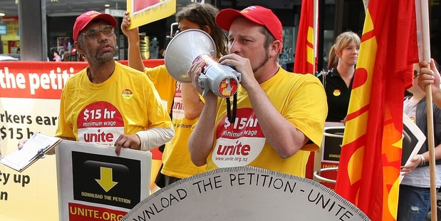 Unions have campaigned for a $15 hourly minimum since June 2009. Photo / NZPA