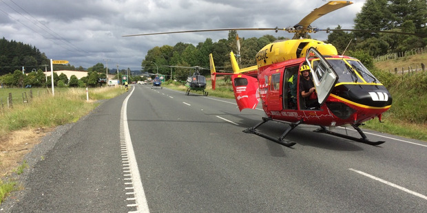 Helicopters flew the injured from Te Kuiti's fatal car crash to hospital. Photo / Supplied: Waikato Westpac Rescue Helicopter