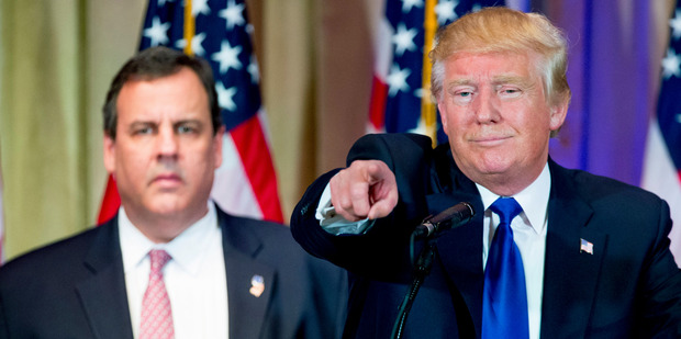 New Jersey's governor seemed unusually thoughtful - even unsettled - as he stood behind Trump's right shoulder at the Mar-a-Lago Club in Palm Beach. Photo / AP