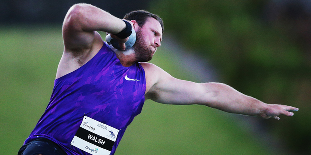 Tom Walsh competes in the Men's Shot Put final during the Auckland Track Challenge. Photo / Getty Images