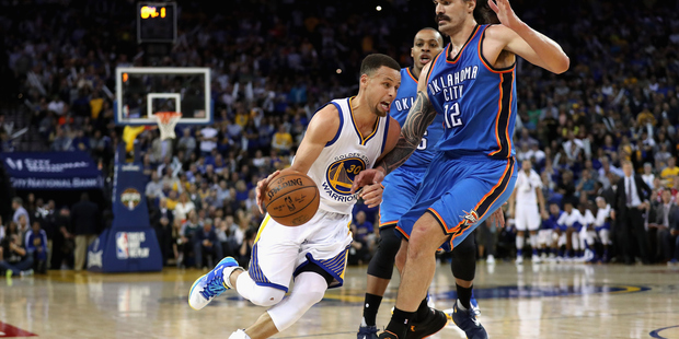 Stephen Curry playing for the Golden State Warriors against the Oklahoma City Thunder. Photo / Getty Images