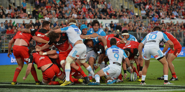 The Blues' pack was dominated by the Crusaders at AMI Stadium. Photo / Getty