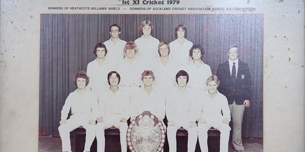 Martin Crowe (front and centre) in a team photograph of the Auckland Grammar School first XI cricket team from 1979. Photo / Jason Oxenham