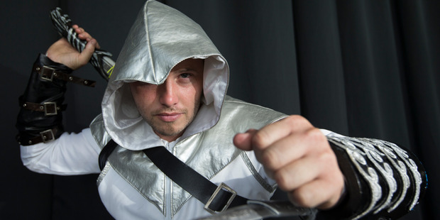 Chris Webb as an assassin from Assassins Creed poses. Photo / Nick Reed