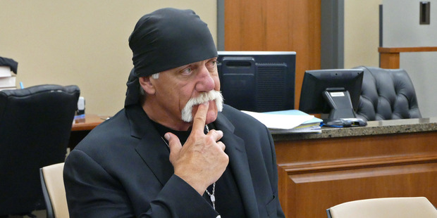 Terry Bollea, known as professional wrestler Hulk Hogan, watches potential jurors at the Pinellas County Courthouse, in St. Petersburg. Photo / AP