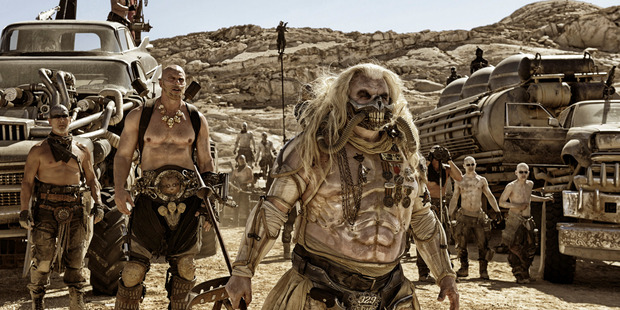Hugh Keays-Byrne as Immortan Joe, wearing a costume by Jenny Beavan, in a scene from Mad Max:Fury Road. Photo / AP