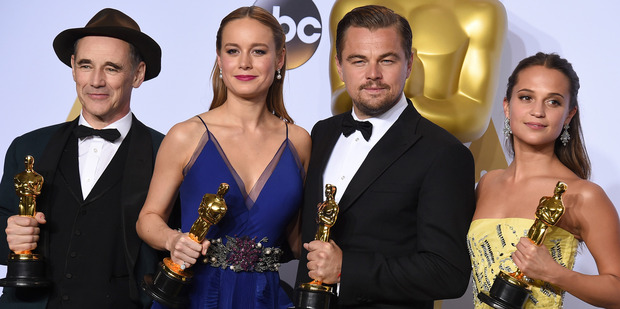 Mark Rylance, Brie Larson, Leonardo DiCaprio and Alicia Vikander. Photo / AP