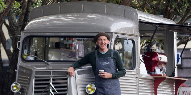 The Tinman, John Martin, sells coffee at Okahu Bay from his 1967 Citroen H Van imported from France. Photo / Jason Oxenham
