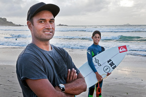 Surfer Kehu Butler and dad Kahn in 2014. Photo/file