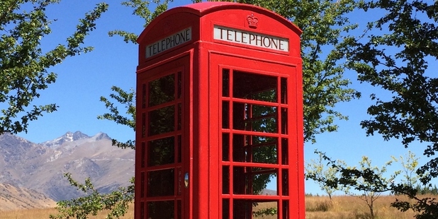 The red phone box beloved by Sir Michael Hill, golfer. Photo / Supplied