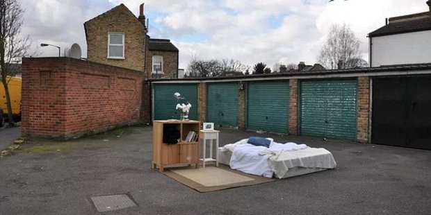 For a mere £8, you could spend a night in a London carpark. Photo / Airbnb