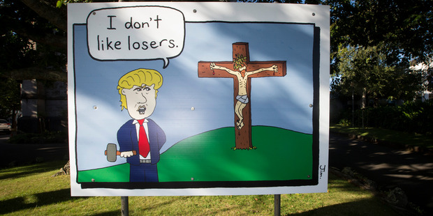 St Luke's Church, Remuera, Auckland has expressed their disappointment after thieves made off with their billboard on Thursday. Photo / Jason Oxenham
