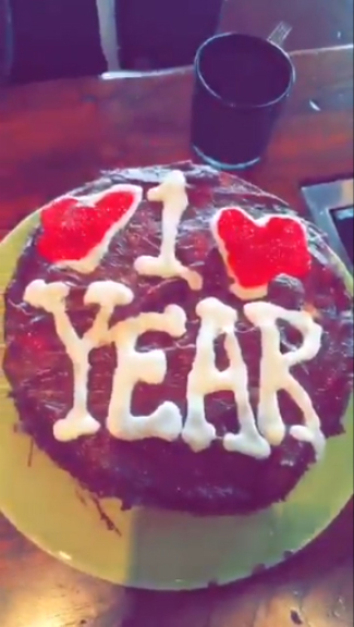 The pair celebrated their one-year anniversary with this themed cake.
