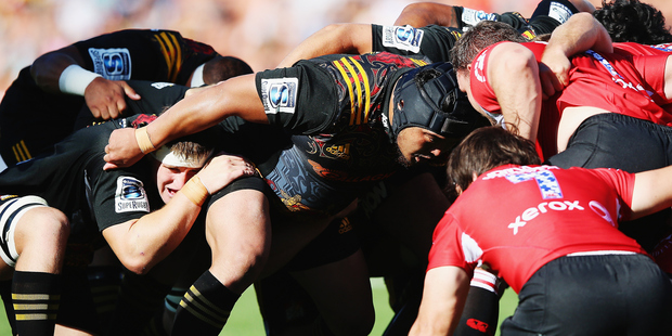 The Chiefs scrum struggled during last week's loss to the Lions. Photo / Getty