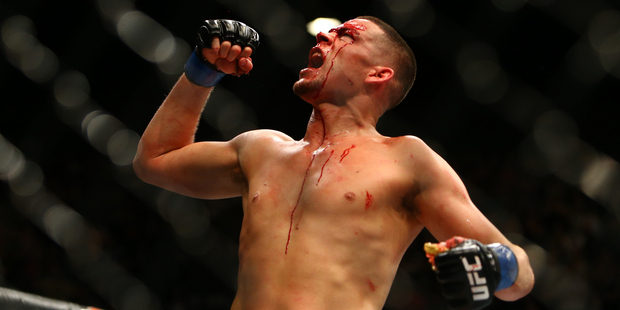 Nate Diaz celebrates after defeating Conor McGregor. Photo / Getty Images