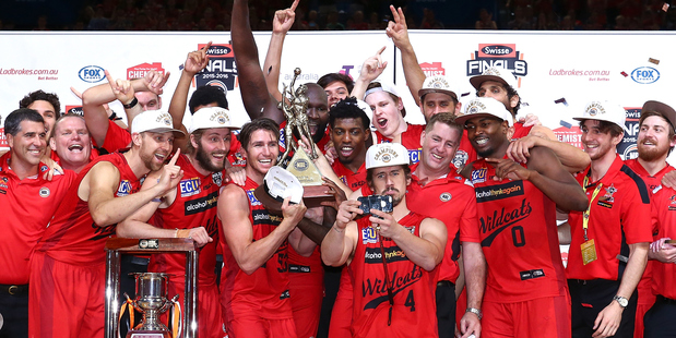 The Perth Wildcats after winning the Australian NBL title for 2015-16. Photo / Getty Images