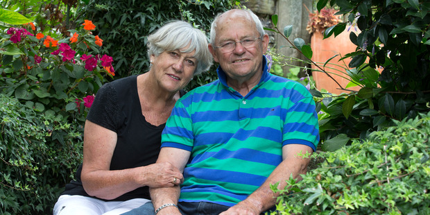 Neil Wolfe with his wife Raewyn at their home in New Plymouth. Photo / Brett Phibbs