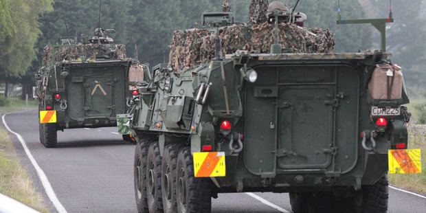 Army arrive at the siege on Onepu Springs Road. Photo / Nick Reed
