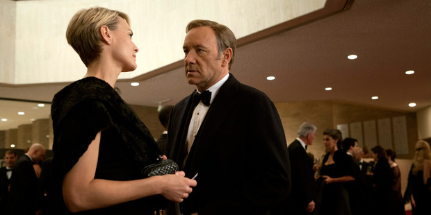 Kevin Spacey as Frank Underwood and Robin Wright as Claire Underwood in the television series House of Cards.