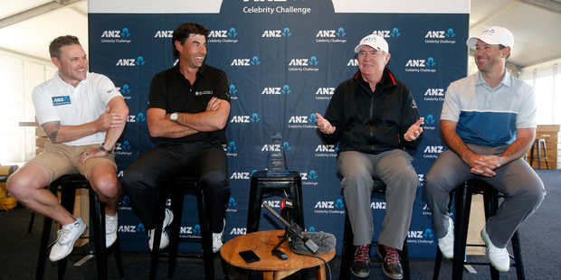 Brendon McCullum, Stephen Fleming, Allan Border and Ricky Ponting at the Hills. Photo / Photosport