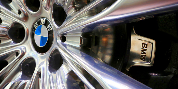 A BMW logo on the wheel hub of a BMW 7-Series in Munich in 2015. Photo / Krisztian Bocsi