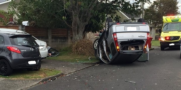 The driver managed to escape with only a few cuts and bruises. Photo / Cambridge Police Facebook