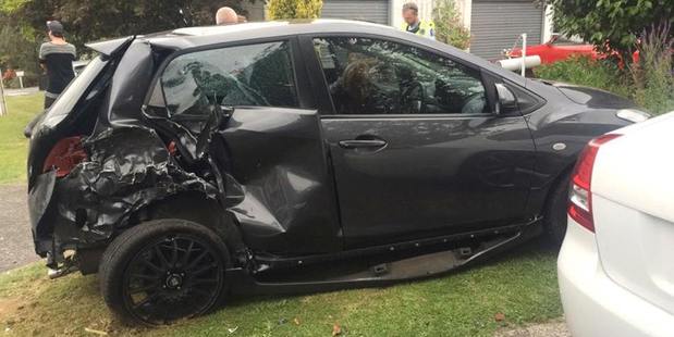 The car was pushed about eight metres from where it was parked. Photo / Supplied via Brittney Goodrick