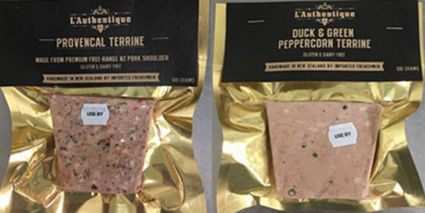 Five types of L'Authentique brand terrine and rillettes have been recalled. Photo / Ministry for Primary Industries