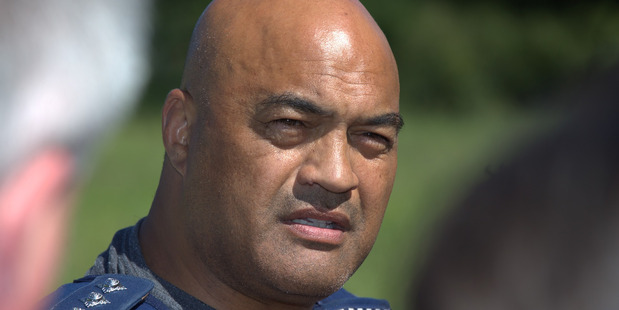Taupo police area commander Warwick Morehu at a media conference at Onepu Springs Rd after the gunman was taken into custody earlier today. Photo/NZME