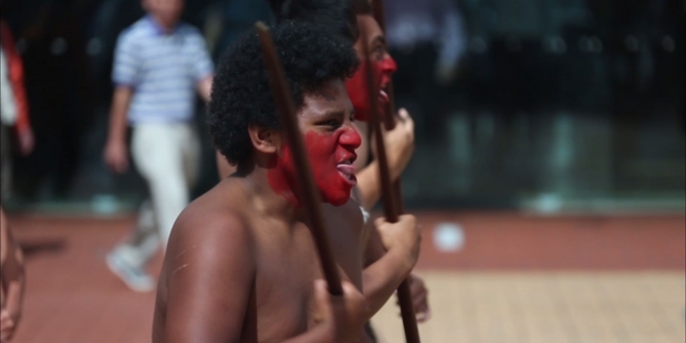 A flash mob haka downtown yesterday kicked off Polyfest. Photo / Nick Reed