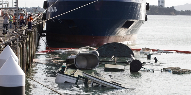 The historic ferry the Kestrel sank at its Wynyard Wharf mooring a week ago. Photo / Jason Oxenham