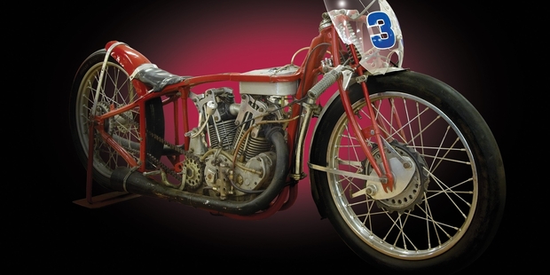 Burt Munro's original 1920 Indian Scout motorbike. Photo / E. Hayes Motorworks Collection
